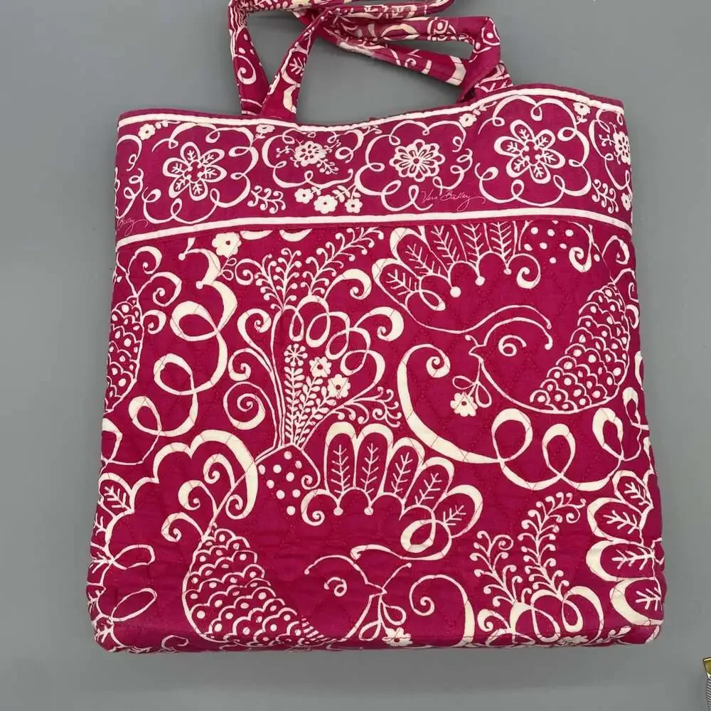 Vera Bradley Twirly Bird Pink Tote Bag Purse Retired Pattern Shopper Clean